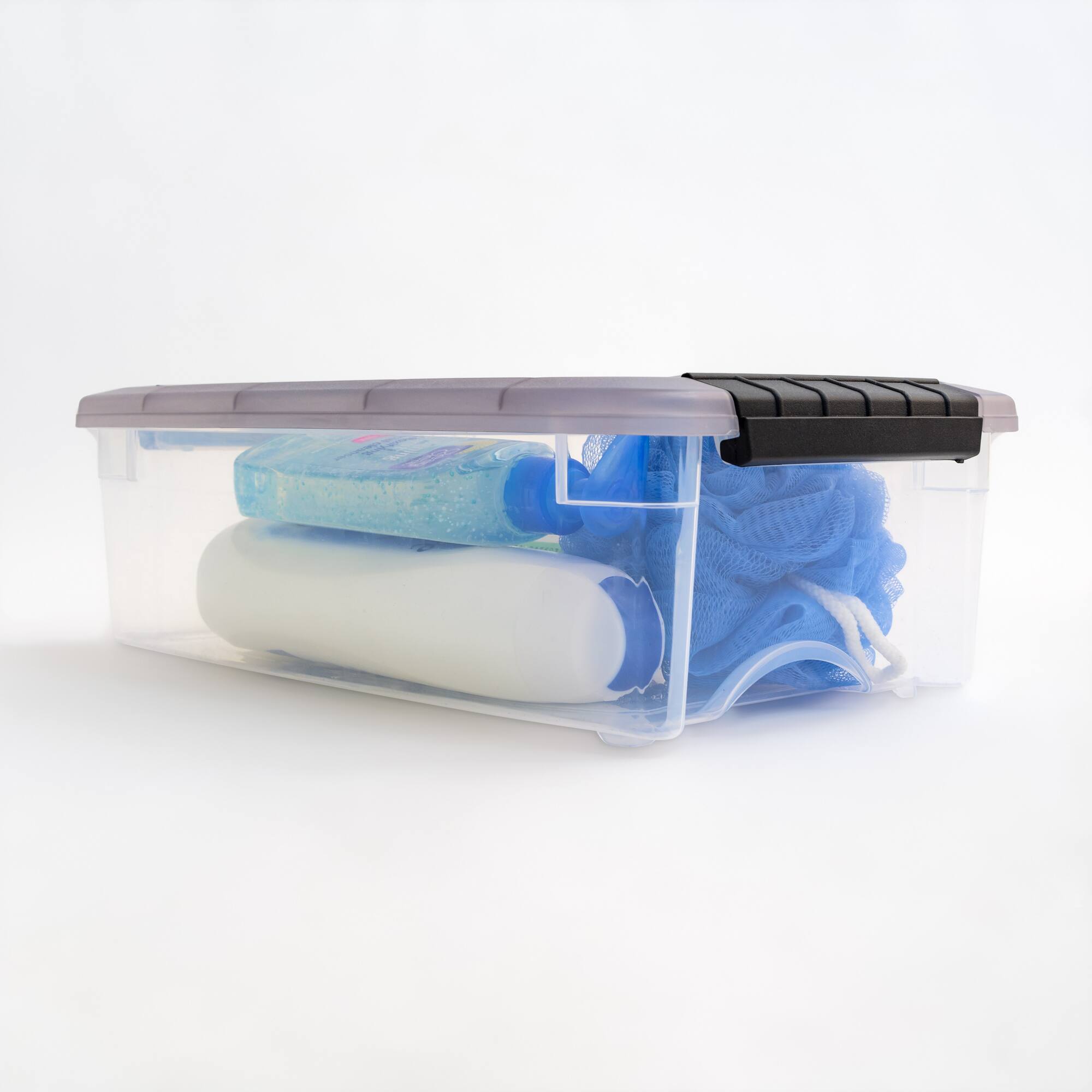 IRIS Stack & Pull Clear Plastic Storage Boxes with Gray Lid
